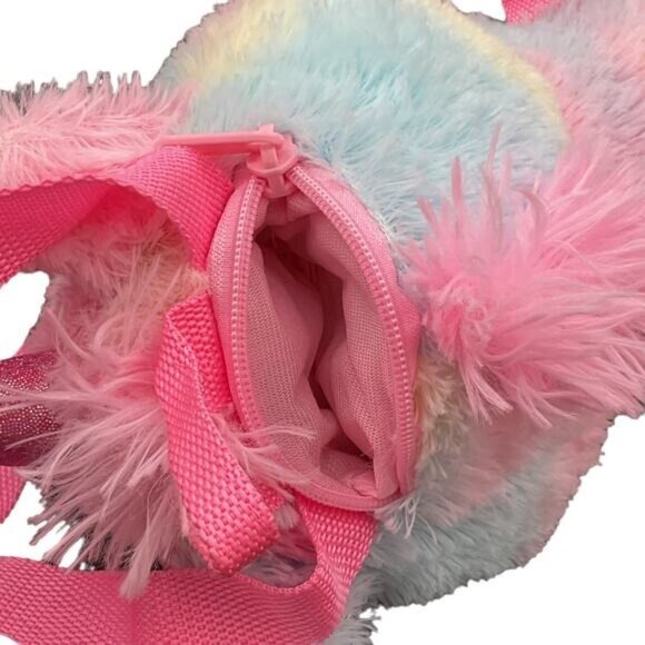 Plush Unicorn Backpack With Adjustable Straps Zipper Closure Pastel Colors - Picture 7 of 8